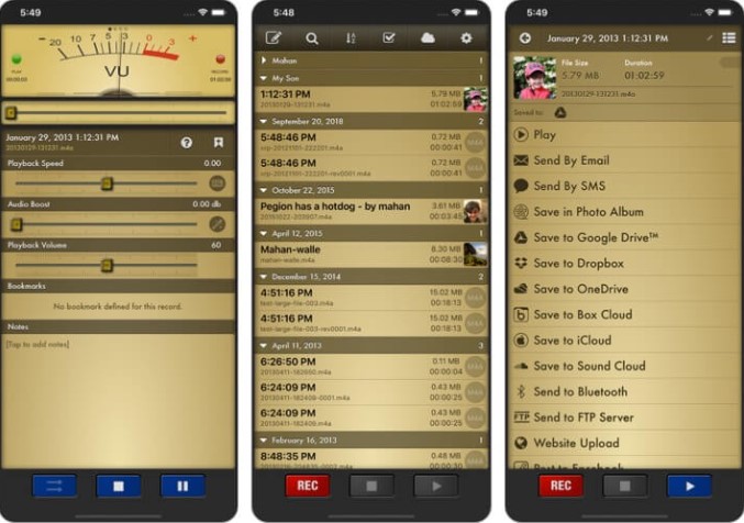 Images of the Voice Record Pro App for the iPhone and iPad