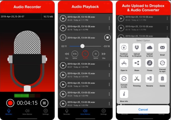 Screenshot of Voice Recorder, an iOS App for Recording Speech